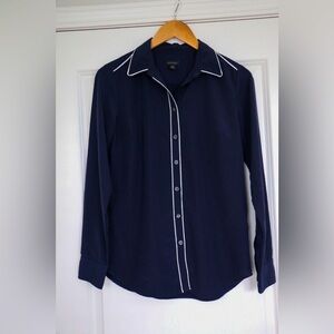 Ann Taylor Navy Button Down with White Piping Detail
